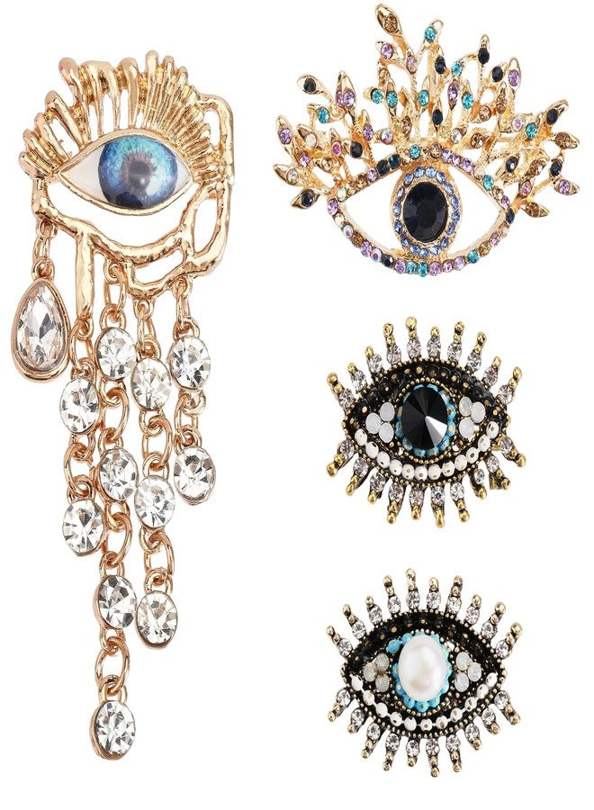 beinkmake 4Pcs Evil Eye Brooch Pin Gold Plated Crown Rhinestone Wedding Bouquet Kit Lapel Pin Brooches for Women - Image 1
