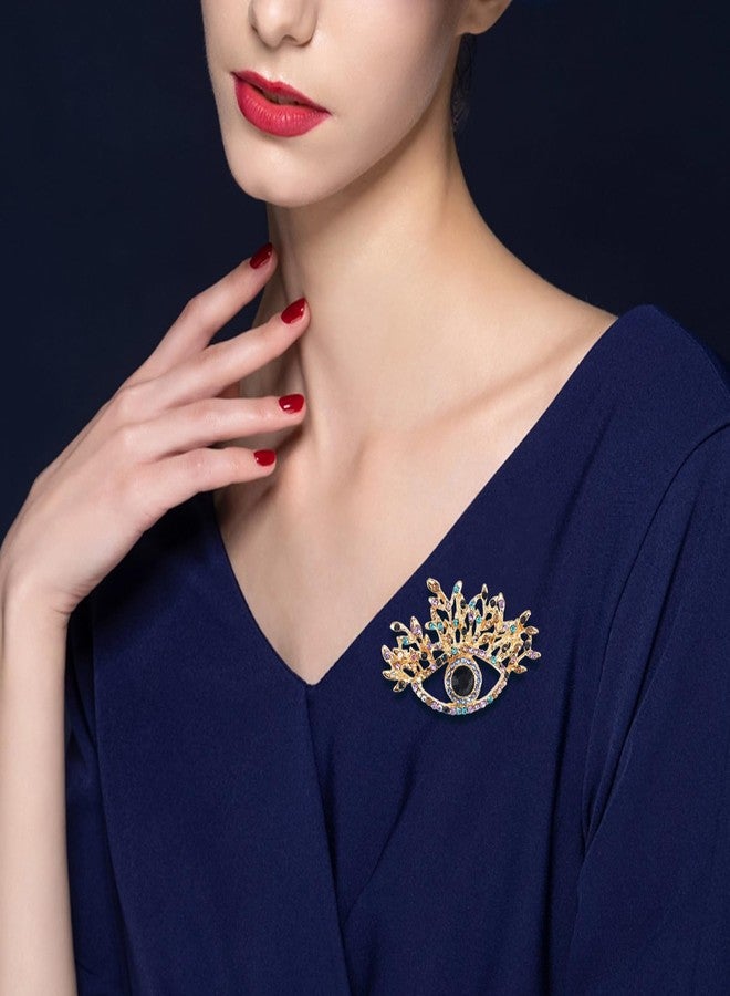 beinkmake 4Pcs Evil Eye Brooch Pin Gold Plated Crown Rhinestone Wedding Bouquet Kit Lapel Pin Brooches for Women - Image 5
