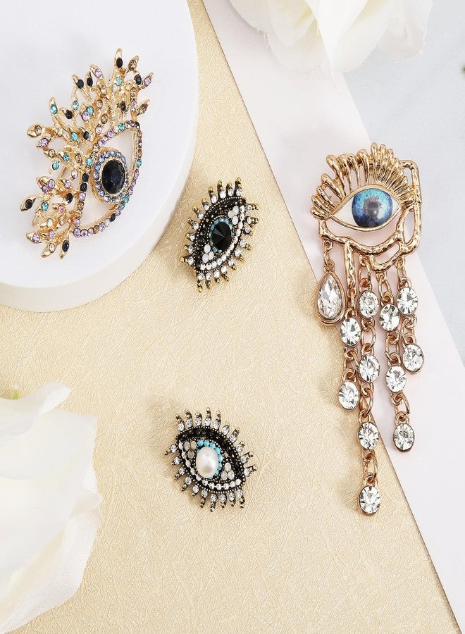 beinkmake 4Pcs Evil Eye Brooch Pin Gold Plated Crown Rhinestone Wedding Bouquet Kit Lapel Pin Brooches for Women - Image 4