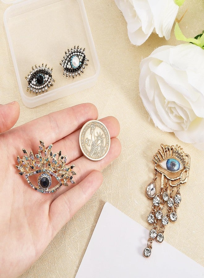 beinkmake 4Pcs Evil Eye Brooch Pin Gold Plated Crown Rhinestone Wedding Bouquet Kit Lapel Pin Brooches for Women - Image 3