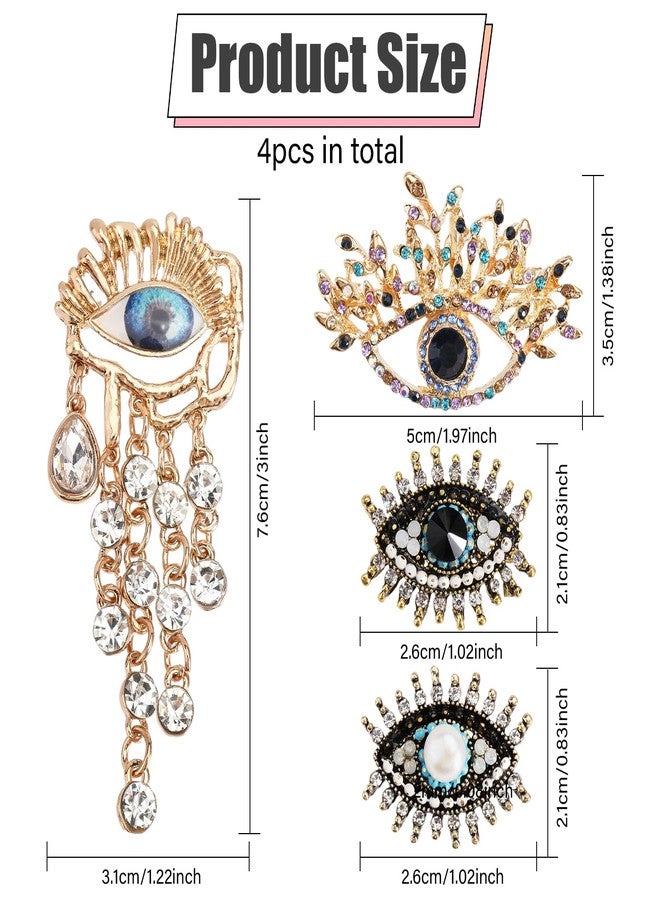 beinkmake 4Pcs Evil Eye Brooch Pin Gold Plated Crown Rhinestone Wedding Bouquet Kit Lapel Pin Brooches for Women - Image 2