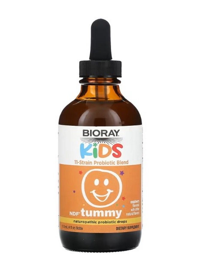 BIORAY Kids NDF Tummy 11Strain Probiotic Blend Raspberry 4 fl oz 120 ml - Image 1