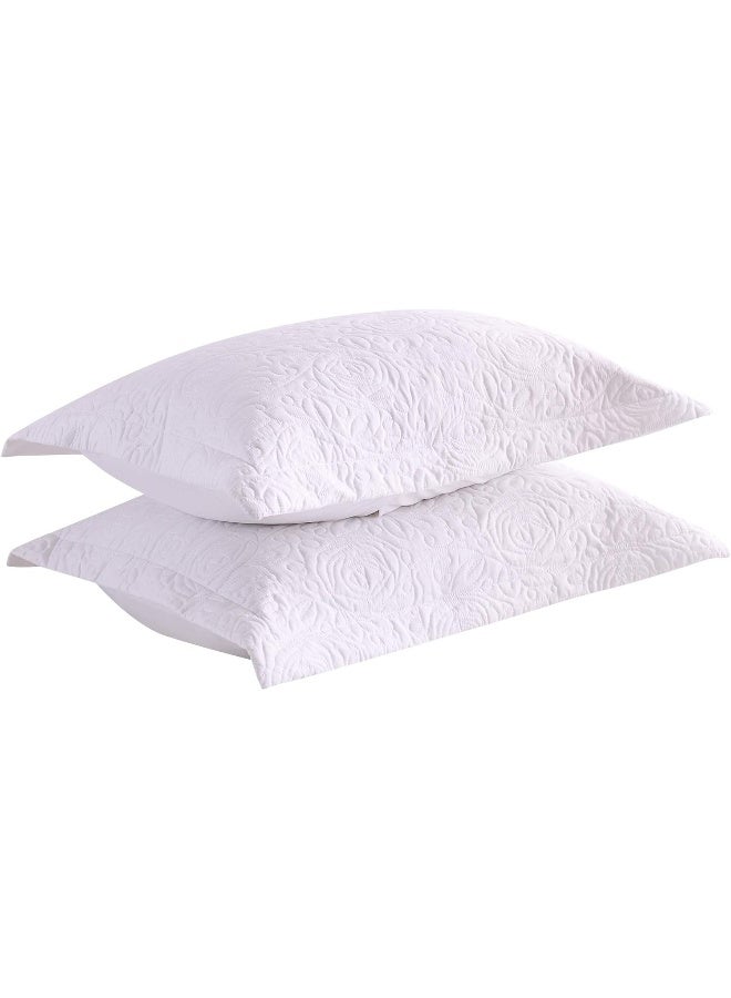 MarCielo 2Piece Embroidered Pillow Shams Decorative Microfiber Pillow Covers Set Standard Size White - Image 3