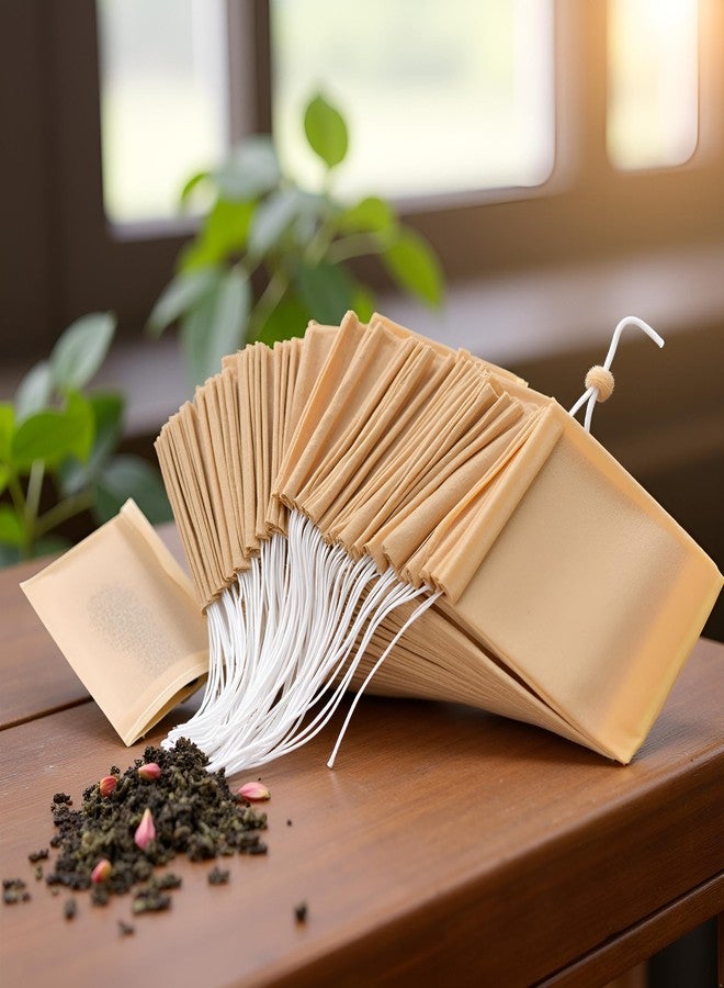 Dwuww 100 Pcs Brown Disposable Tea Bags For Loose Leaf Tea, Unbleached Tea Filter Bags With Drawstring, And Compostable，Tea Strainers and Filters，Tea Filters - Image 3