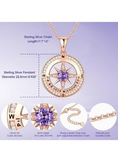 Zifeel Compass Necklace Gifts for Women wife - S925 Sterling Silver Birthstone Necklaces for Women - Anniversary Birthday Gifts for Her Wife Girlfriend - Valentines Day Mom Mother’s Day  Gifts  - Image 4