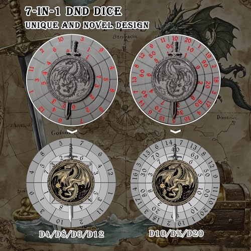 Haxtec Spinner Dice 7in1 Metal DND Dice Set Unique Dice Spinner Antique Compatible with Dungeons and Dragons DND Gifts RPG Role Playing Rotate Gaming Dice - Image 5