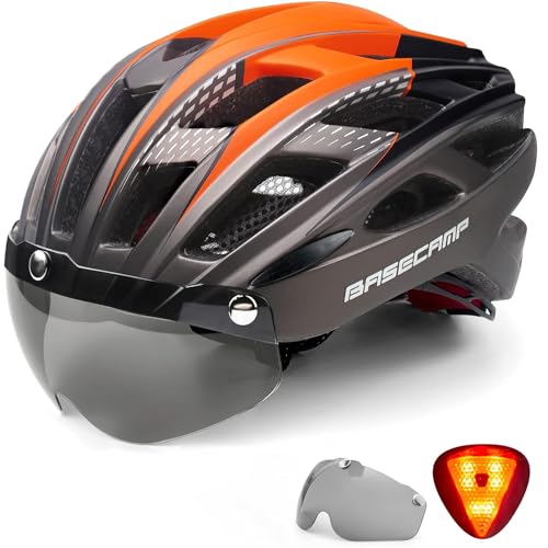 BASECAMP Bike Helmet, Basecamp Bicycle Helmet with Rear Light & Detachable Magnetic Goggles Lightweight Cycling Helmet Adjustable for Adult Men Women Mountain & Road (BC-069) - Image 1