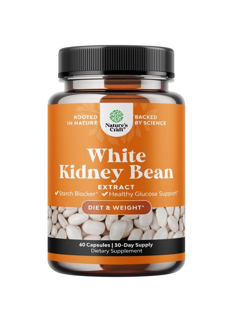 White Kidney Bean Extract Carb Blocker - White Kidney Beans Supplement for Weight Loss & Reduce Calories from Starchy Food - Glucose Support & Carb Control Supplements - 60 Capsules