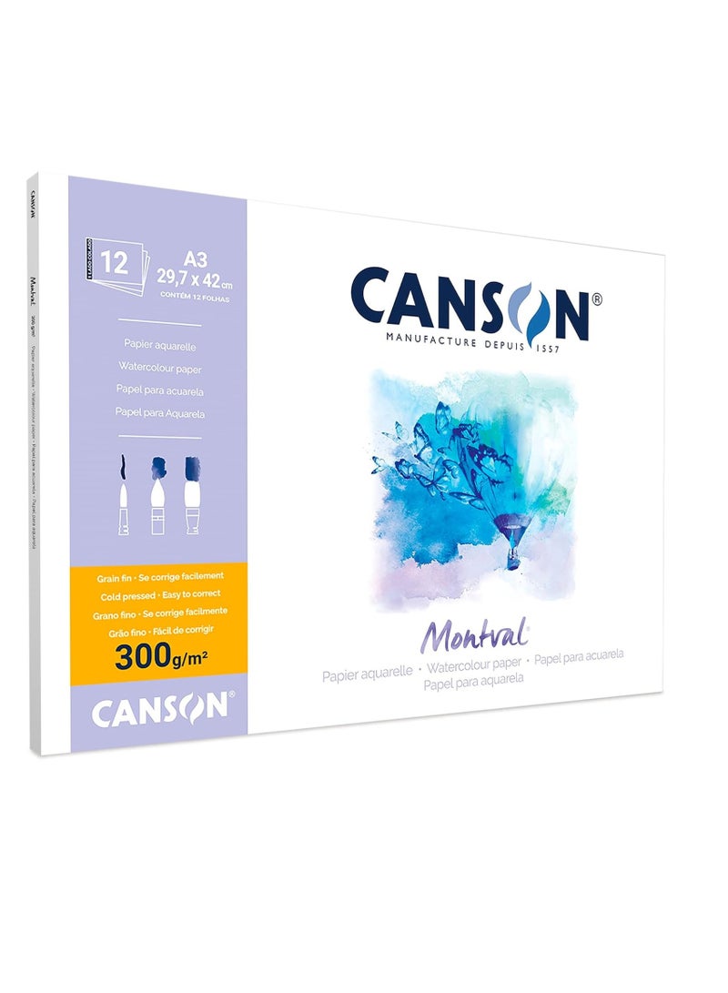 CANSON A3 Size Montval Watercolour Pad 12 Sheets 300gsm Thickness - Image 2