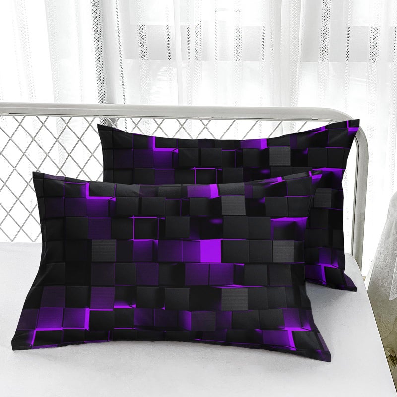 Nttopship Geometric Violet Black Comforter Set,Light Honeycomb 3 Piece Bedding Set Queen Size for Teen Boys,Modern Bedding Quilt Set Geometry Decor,Microfiber Lightweight 1 Comforter 2 Pillowcases All Season - Image 5