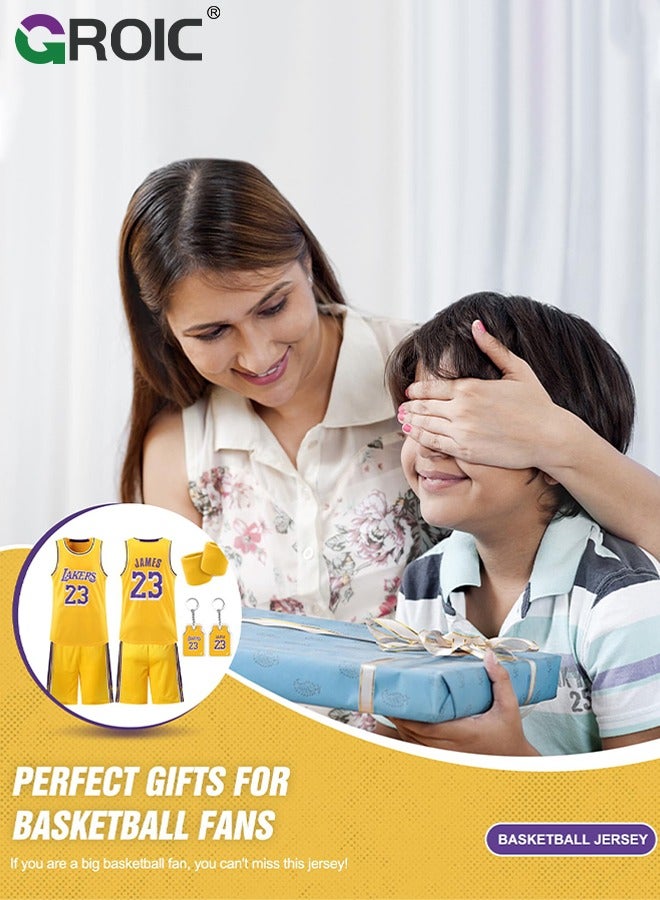 GROIC قميص كرة السلة NBA Lakers #23 للأطفال - طقم تي شيرت وشورت وقميص بدون أكمام من Sportswear Universal، طقم قميص وشورت وقميص رياضي للأطفال - Image 3