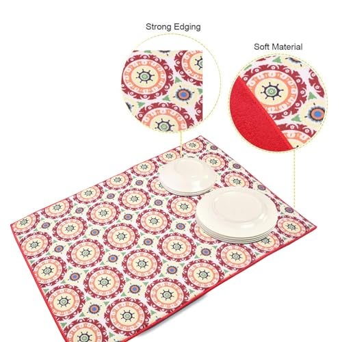 OAN Ultra Absorbent Reversible 58x38 cm Microfiber Dish Drying Mat and Protector for Kitchen Counter Tops, Sinks - Folds for Compact Storage - Extra Large, (Cirlce and Blue) (Pack of 2) - Image 4