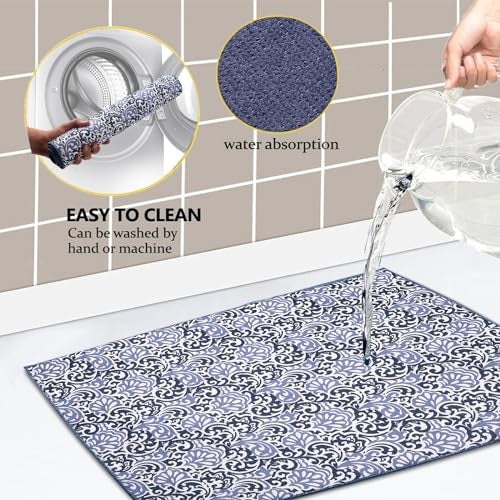 OAN Ultra Absorbent Reversible 58x38 cm Microfiber Dish Drying Mat and Protector for Kitchen Counter Tops, Sinks - Folds for Compact Storage - Extra Large, (Cirlce and Blue) (Pack of 2) - Image 3