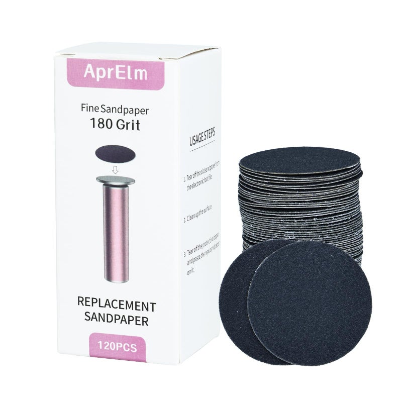 APRELM 120pcs Replaceable Sandpaper for Electric Foot Callus Remover, 180 Grit Fine Sandpaper Refill Discs - Image 1