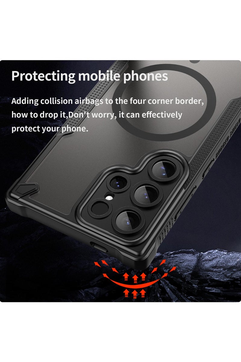 Cover For Samsung Galaxy S24 Ultra Armor Glaze MagSafe Magnetic Phone Case Raised edges around the screen and camera lens help prevent scratches - Black - Image 3