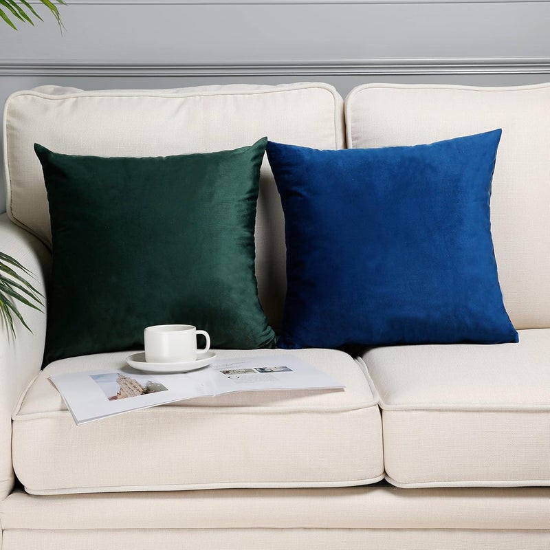 MZPSO Pack of 2, Velvet Super Soft Solid Decorative Square Throw Pillow Covers Set Cushion Case for Sofa Bedroom Car 20 x 20 Inch 50 x 50 cm, Dark Blue - Image 2