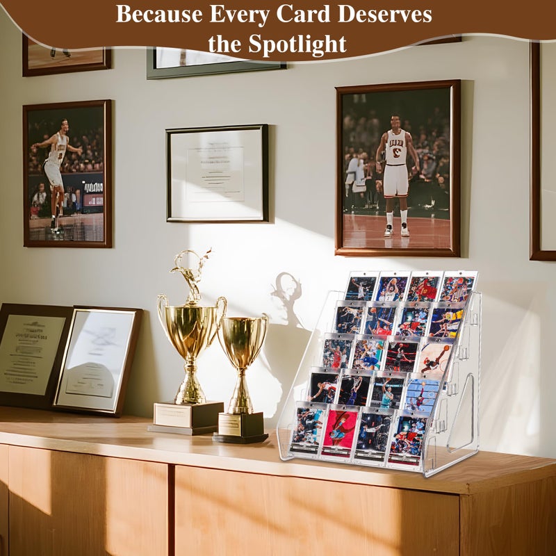 CELSOL Elevated 5 Tier Clear Acrylic Card Display Stand for Trading Cards, Sports Cards, Greeting Cards, Stickers â€“ Slanted Holder for PSA Slabs, Vendors, Collectors & Retail (5 Tier 1 Pack) - Image 3