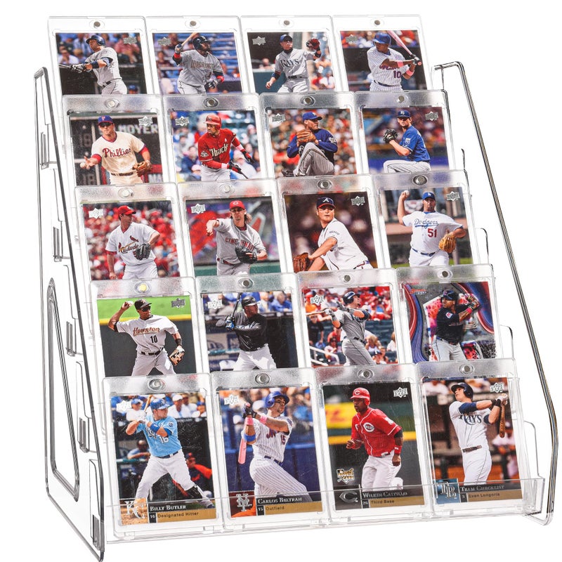 CELSOL Elevated 5 Tier Clear Acrylic Card Display Stand for Trading Cards, Sports Cards, Greeting Cards, Stickers â€“ Slanted Holder for PSA Slabs, Vendors, Collectors & Retail (5 Tier 1 Pack) - Image 1