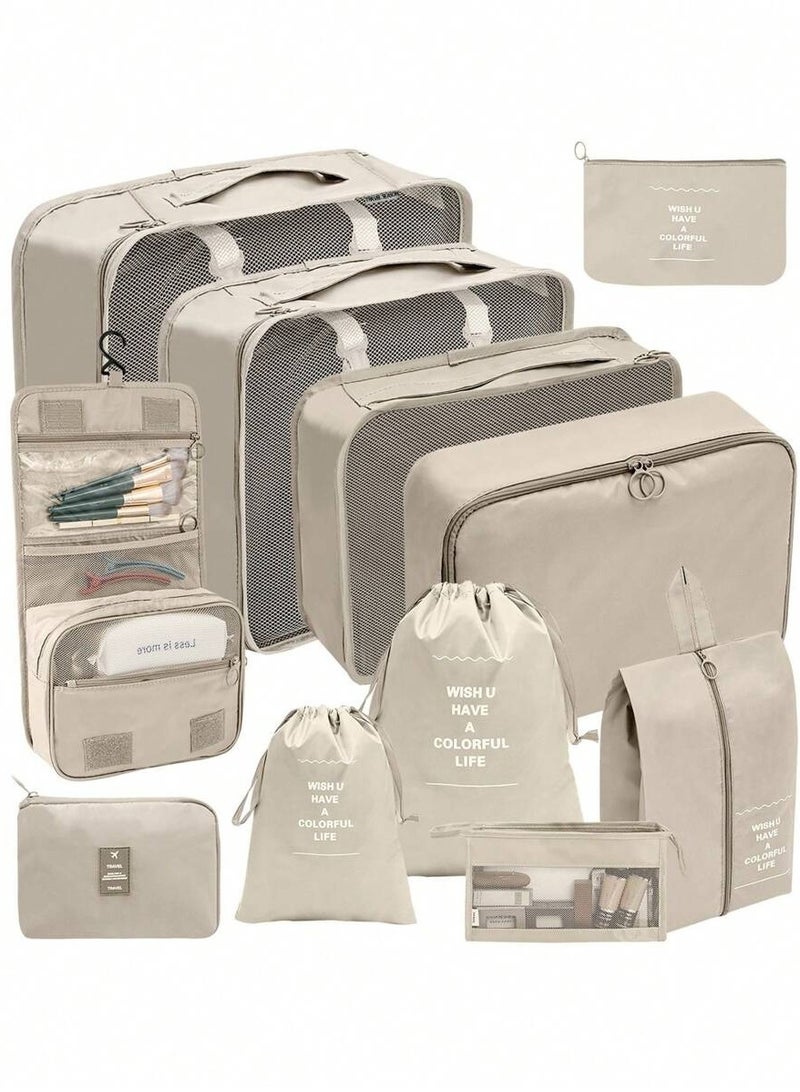 11-Piece Travel Packing Organizer Set – Durable Nylon Luggage Organizers with Foldable Packing Cubes, Hanging Toiletry Bag, Shoe Storage Pouches, and Drawstring Bags for Clothes and Accessories – Perfect for Efficient, Space-Saving Travel in Style  - Image 1