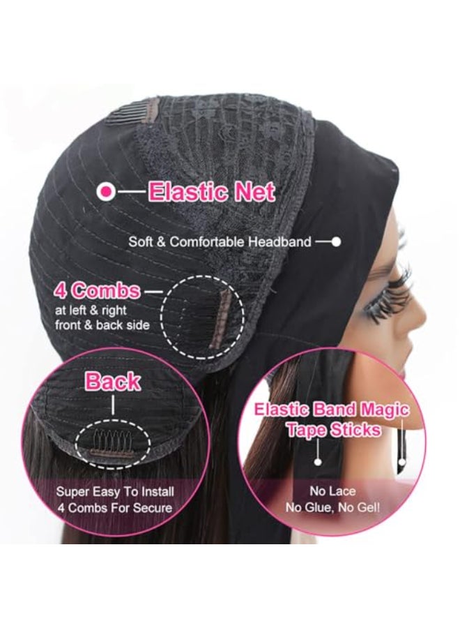 Celiarita Ombre Dark Burgundy Headband Wig Human Hair Deep Wave 18 Inch None Lace Front Wigs Glueless 1B99J Deep Curly Wave Human Hair Headband Wig Attached Half Wigs for Black Women 150 Density - Image 3