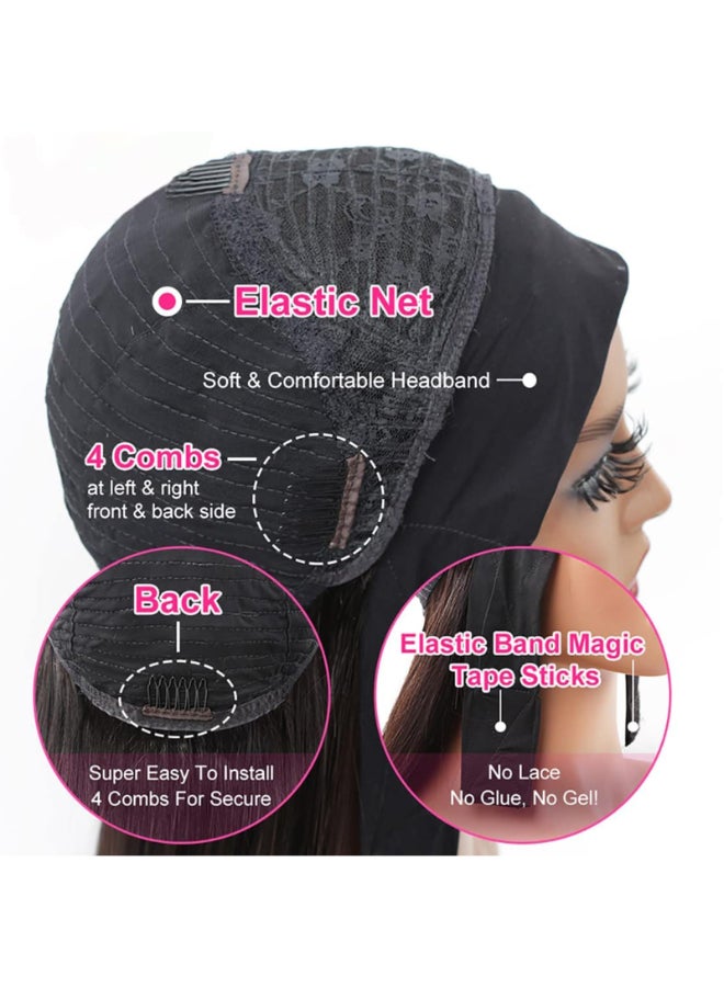 Celiarita Ombre Dark Burgundy Headband Wig Human Hair Deep Wave 18 Inch None Lace Front Wigs Glueless 1B99J Deep Curly Wave Human Hair Headband Wig Attached Half Wigs for Black Women 150 Density - Image 4