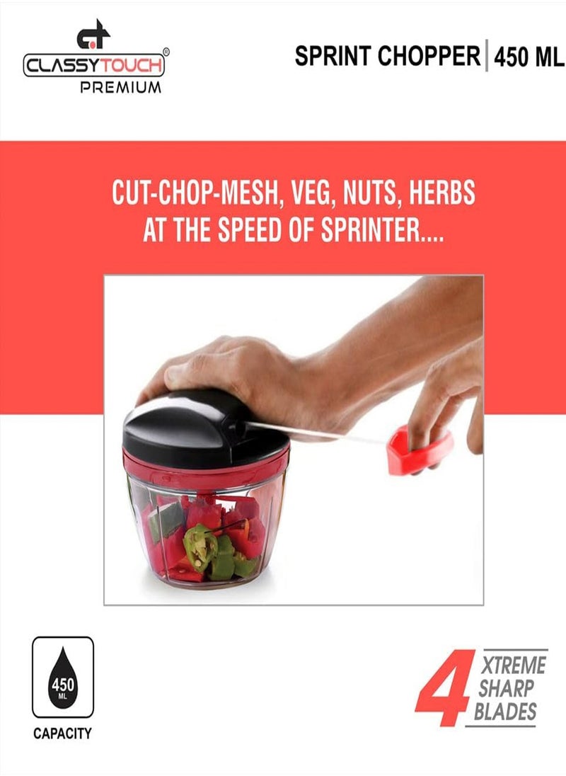 كلاسي تاتش - مفرمة طعام CLASSYTOUCH Sprint Chopper مفرمة يدوية منتج عالي الجودة مع 4 شفرات حادة للغاية 450 مل - Image 1