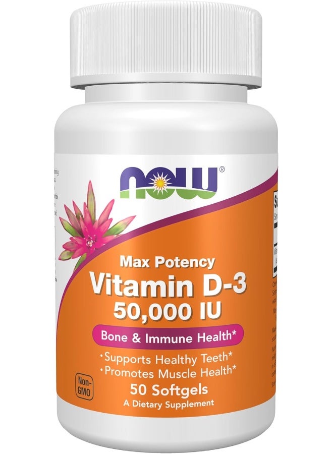 now Vitamin D-3 Max Potency 50,000 IU 50 Softgels - Image 1