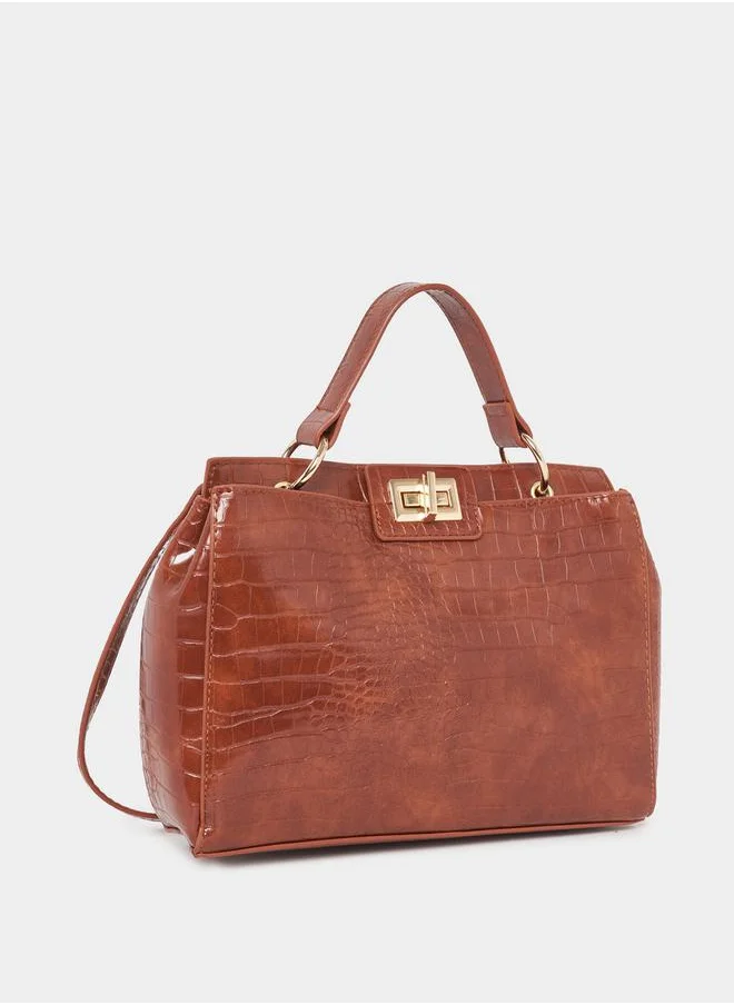 Styli Croc Textured Handbag with Turn Lock