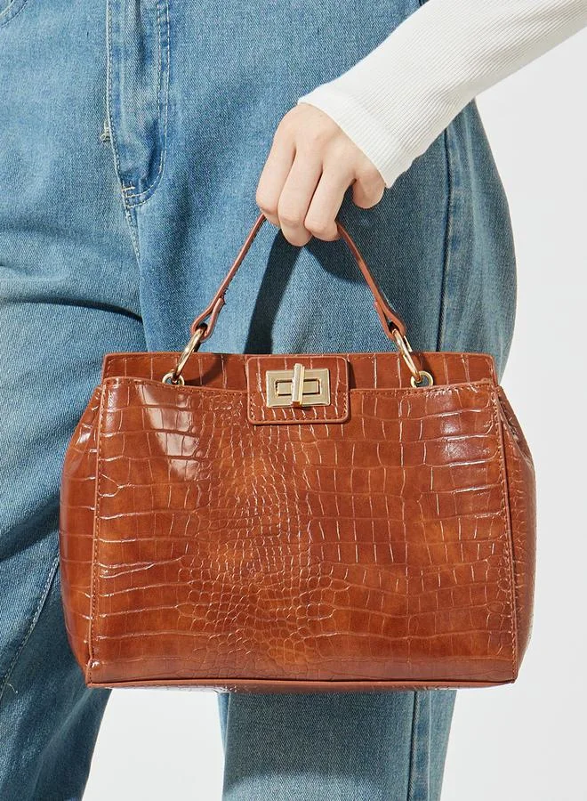 Styli Croc Textured Handbag with Turn Lock