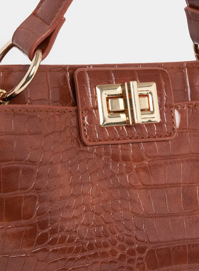 Styli Croc Textured Handbag with Turn Lock