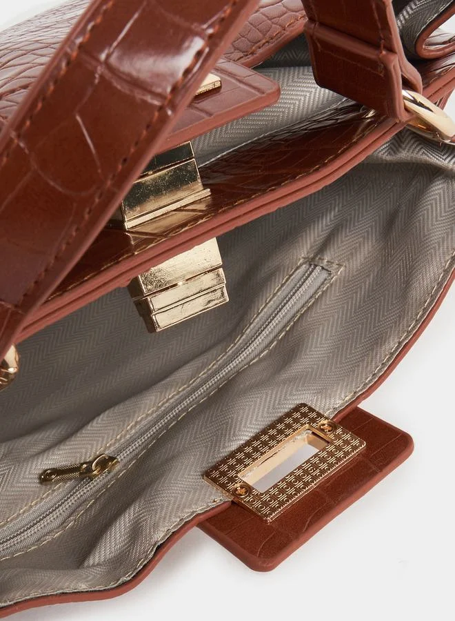 Styli Croc Textured Handbag with Turn Lock