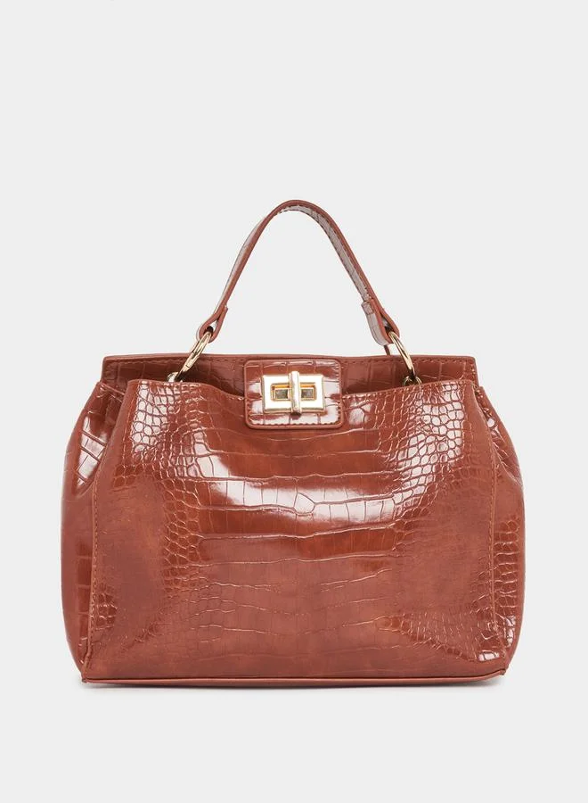 Styli Croc Textured Handbag with Turn Lock