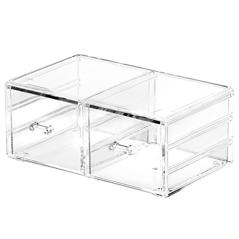 Cq acrylic Clear Stacking Make Up Organizers and Storage With 2 Drawers47 Tall Acrylic Medicine Cabinet OrganizerPlastic Desktop Drawers Organizer for Vanity Undersink Kitchen CabinetsBathroom