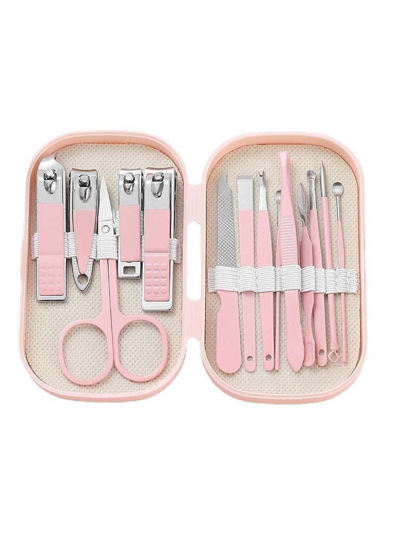 14 قطعة مقص الأظافر الفاخر مصنوع من الفولاذ المقاوم للصدأ مقص الأظافر المحمول أداة تقليم الأظافر مقص أظافر القدم ملعقة تنظيف الأذن - Image 1