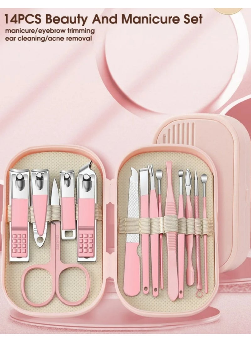 14 قطعة مقص الأظافر الفاخر مصنوع من الفولاذ المقاوم للصدأ مقص الأظافر المحمول أداة تقليم الأظافر مقص أظافر القدم ملعقة تنظيف الأذن - Image 2