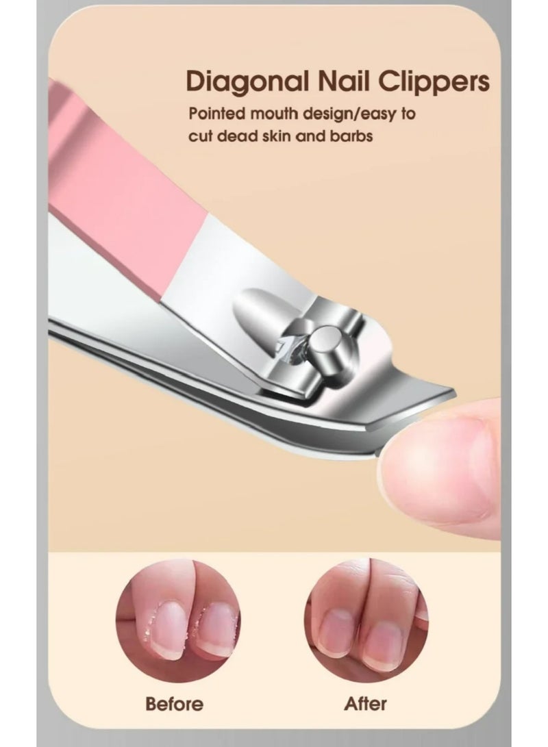 14 قطعة مقص الأظافر الفاخر مصنوع من الفولاذ المقاوم للصدأ مقص الأظافر المحمول أداة تقليم الأظافر مقص أظافر القدم ملعقة تنظيف الأذن - Image 5