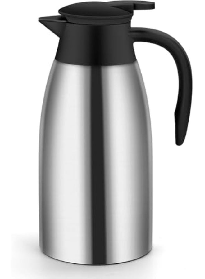 SKY-TOUCH 2L Vacuum Insulated Stainless Steel Teapot Thermal Flask Carafe – Large Capacity Double-Wall Thermos, Long-Lasting Insulation & Easy Pour for Coffee Tea Water (Silver)  - Image 1