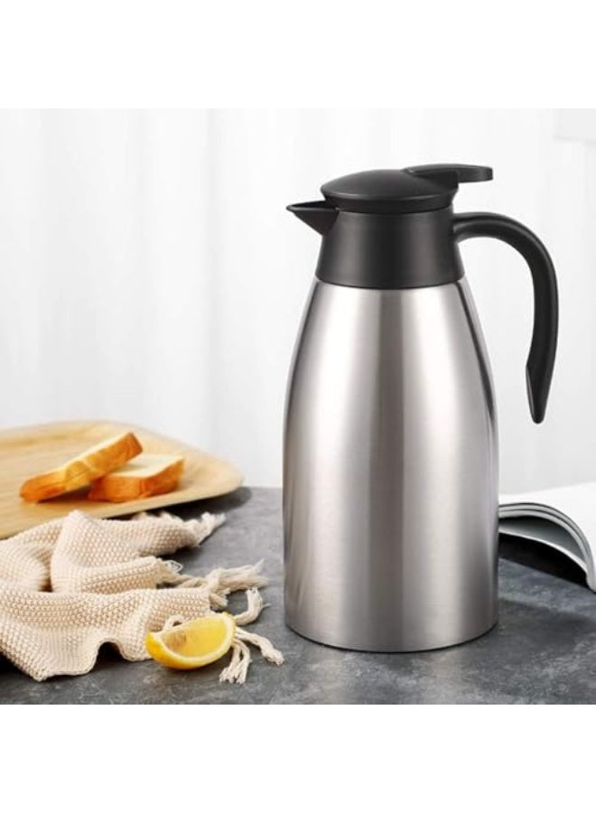 SKY-TOUCH 2L Vacuum Insulated Stainless Steel Teapot Thermal Flask Carafe – Large Capacity Double-Wall Thermos, Long-Lasting Insulation & Easy Pour for Coffee Tea Water (Silver)  - Image 2