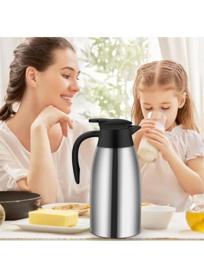 SKY-TOUCH 2L Vacuum Insulated Stainless Steel Teapot Thermal Flask Carafe – Large Capacity Double-Wall Thermos, Long-Lasting Insulation & Easy Pour for Coffee Tea Water (Silver)  - Image 3