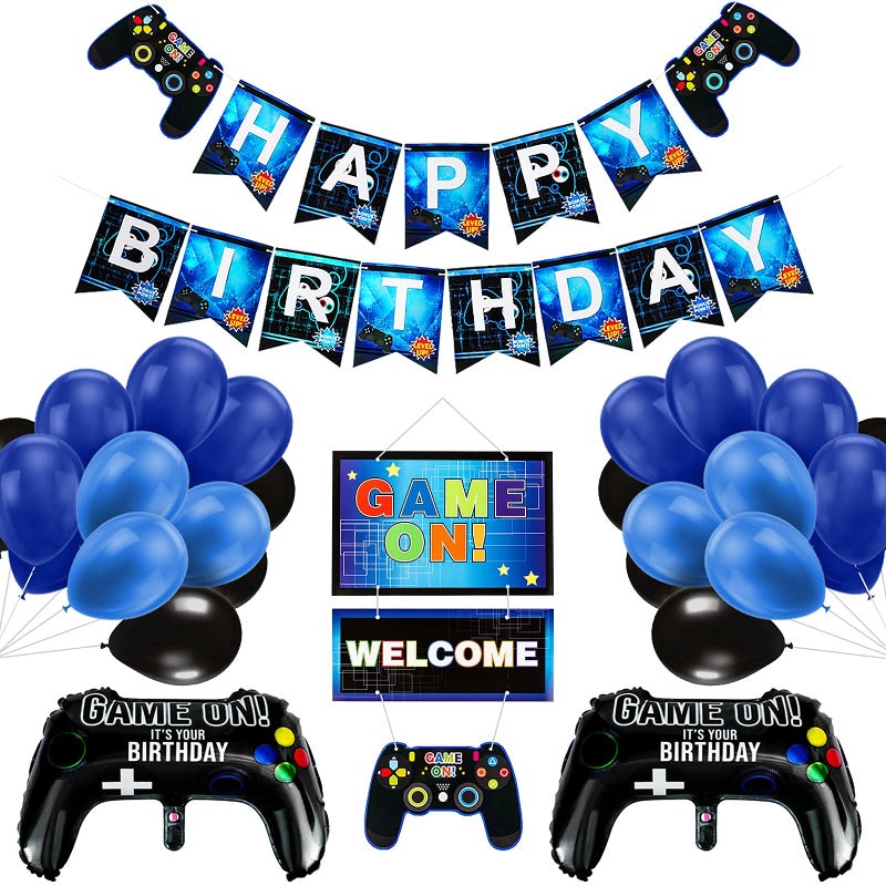 KASTWAVE Video Game Party Supplies Birthday Decorations for Boys Gaming Party Decorations Supplies Set Game Controller Balloons and Blue Black Balloons Game Themed Party for Kids and Boys - Image 2