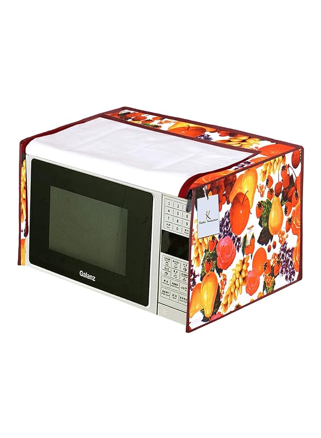Kuber Industries Fruits Design Pvc Microwave Oven Full Closure Cover For 20 Liter White And Maroon - Image 2