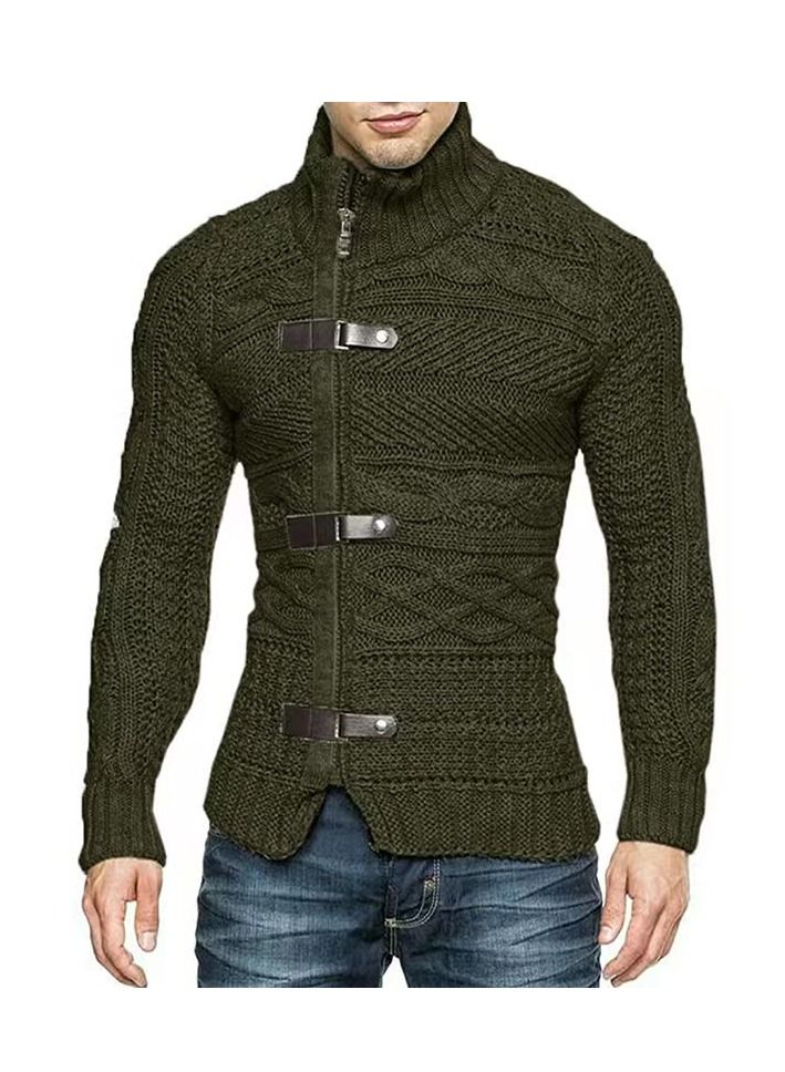 Loquat Men's Leather Button Fashion Turtleneck Sweater  - Image 1