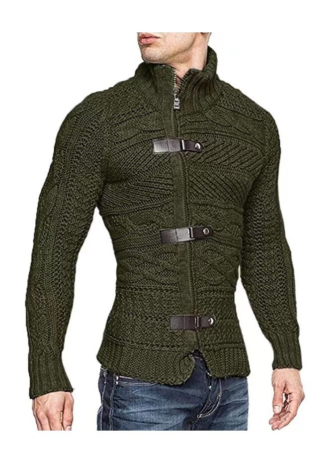 Loquat Men's Leather Button Fashion Turtleneck Sweater  - Image 2
