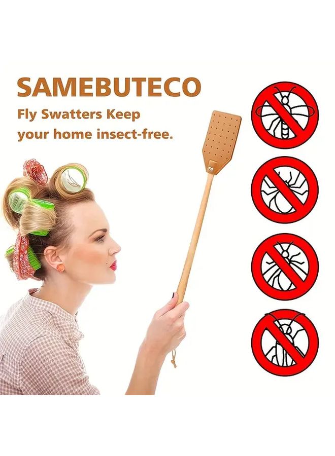 Heavy Duty Leather Fly Swatter Black with Long Beech Wood Handle for Home Garden Camping - Image 5