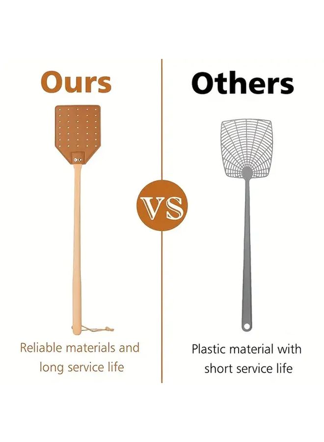 Heavy Duty Leather Fly Swatter Black with Long Beech Wood Handle for Home Garden Camping - Image 4