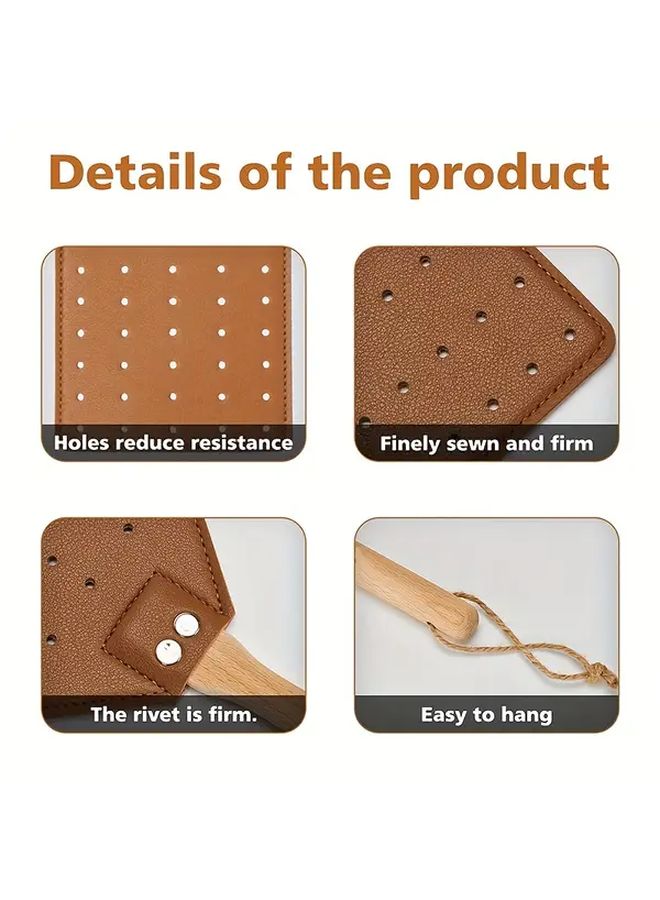 Heavy Duty Leather Fly Swatter Black with Long Beech Wood Handle for Home Garden Camping - Image 2