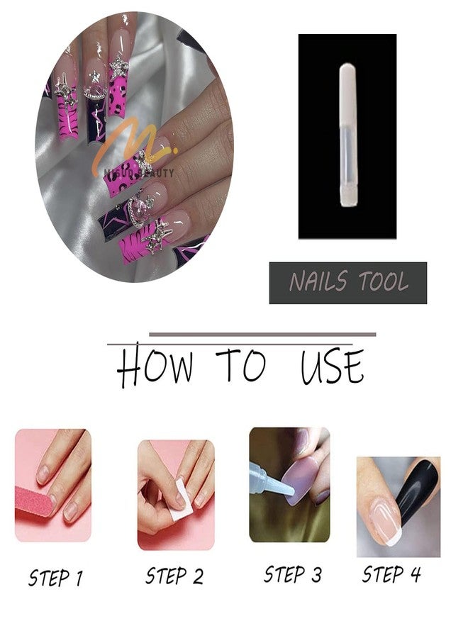 MISUD Press on Nails - Long Square Glue on Nails with Pink Black, Acrylic Y2K Charms Design 24 pcs - Image 4