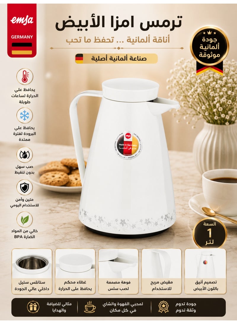 Emsa White Coffee and Tea Thermos 1 L – Genuine German Made for Irresistible Heat Preservation ☕❄️🔥 - Image 1
