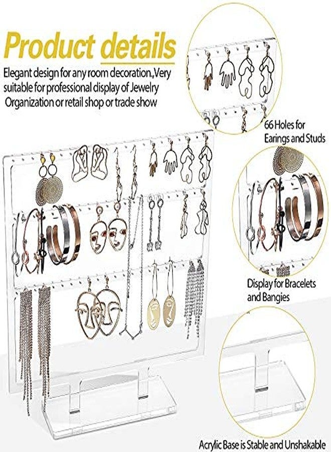 Jetec Clear Acrylic Earring Display Stand Earrings Organizer 66 Holes 3-Layered Ear Stud Holder Jewelry Display Stands for Hanging Earrings - Image 4