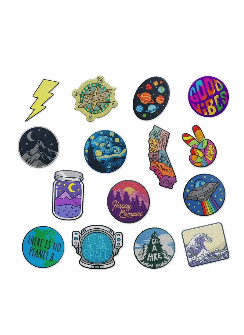 Excefore Outdoor Patch,Large Assorted Set of 15 Aesthetic and Cool Outdoors Iron On Patches for Jackets Backpacks Jeans and Clothes,Durable and Sticks to All Fabrics  - Image 1